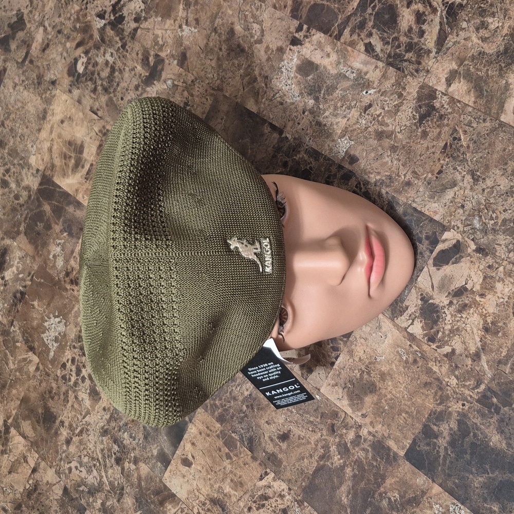 Men's Olive Knit Beret Hat Ventair  504 - Picture 3 of 6